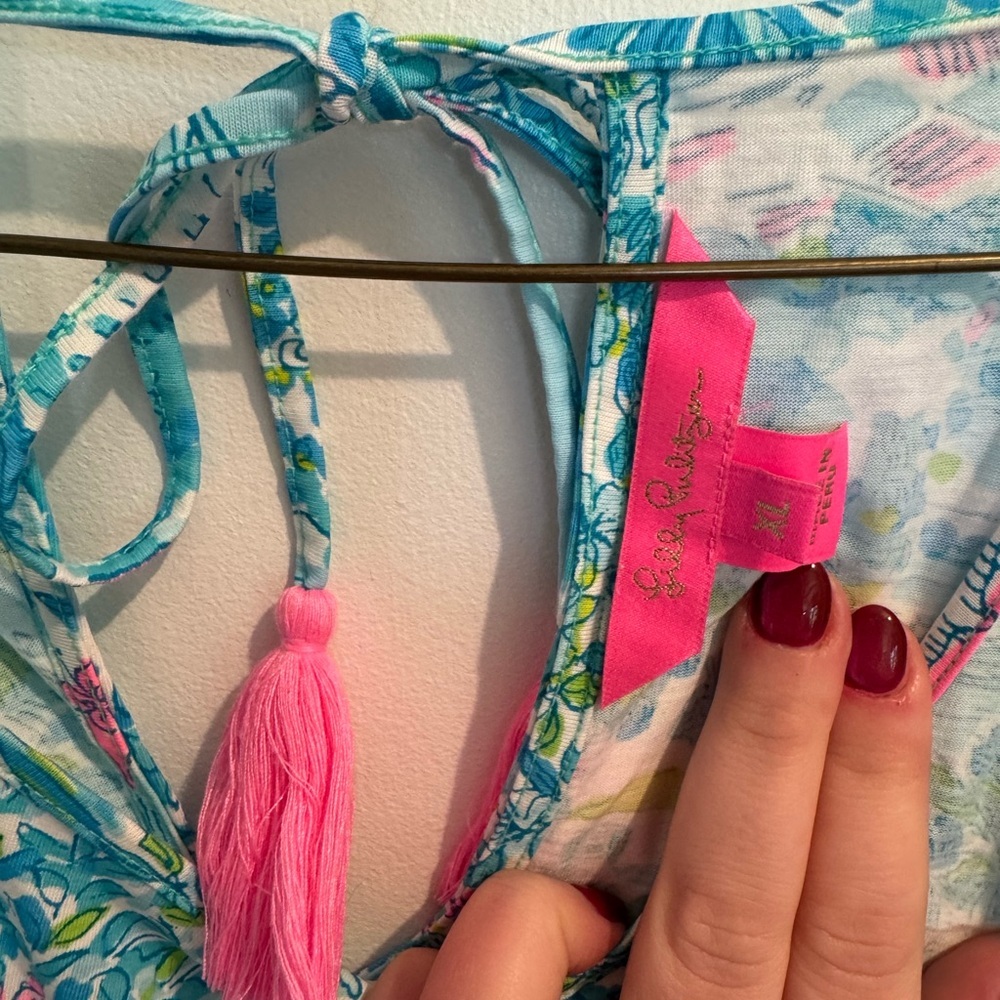 Lilly Pulitzer Blue and Pink Tassel Dress, 100% Pima Cotton - Picture 5 of 7